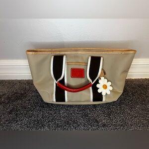Vintage Coach Mini Hampton Bag in Tan with Red Accent and Floral Chain